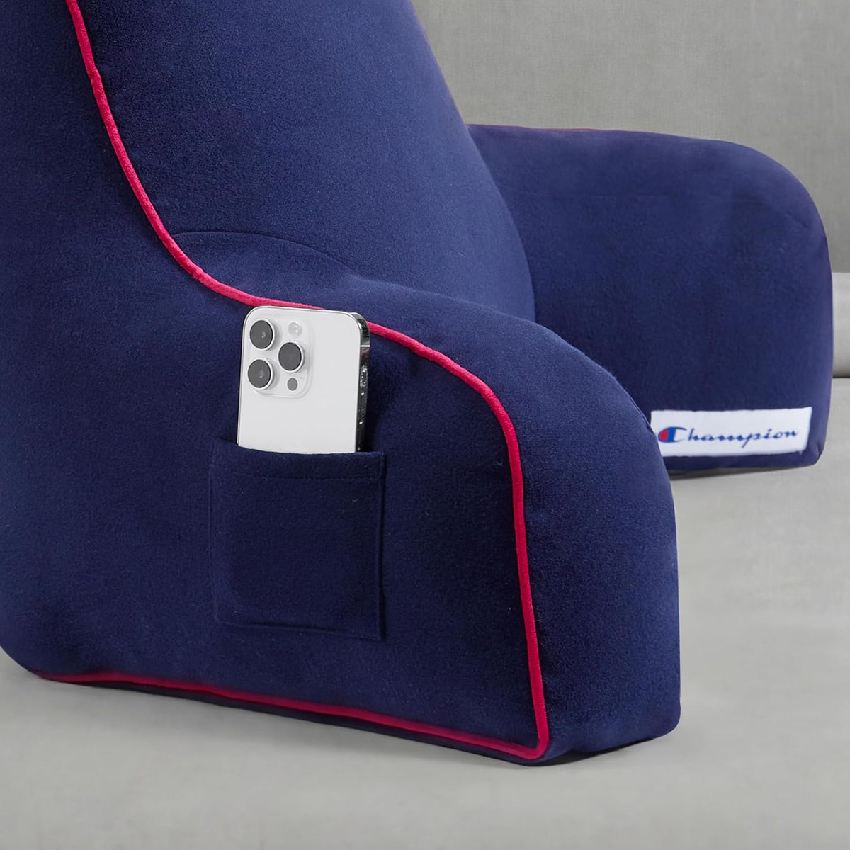 Champion Faux Wool Bedrest Pillow, 100% Polyester Cover and Fill, Spot Clean Only, Navy Blue, 29" x 24.5" x 10.5"