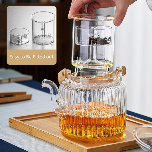 Glass Teapot with 2 Infusers 1100ml/37.2 fl oz, Heat-Resistant Borosilicate Glass Tea Pot with Infuser for Loose Leaf Tea, Stovetop Safe