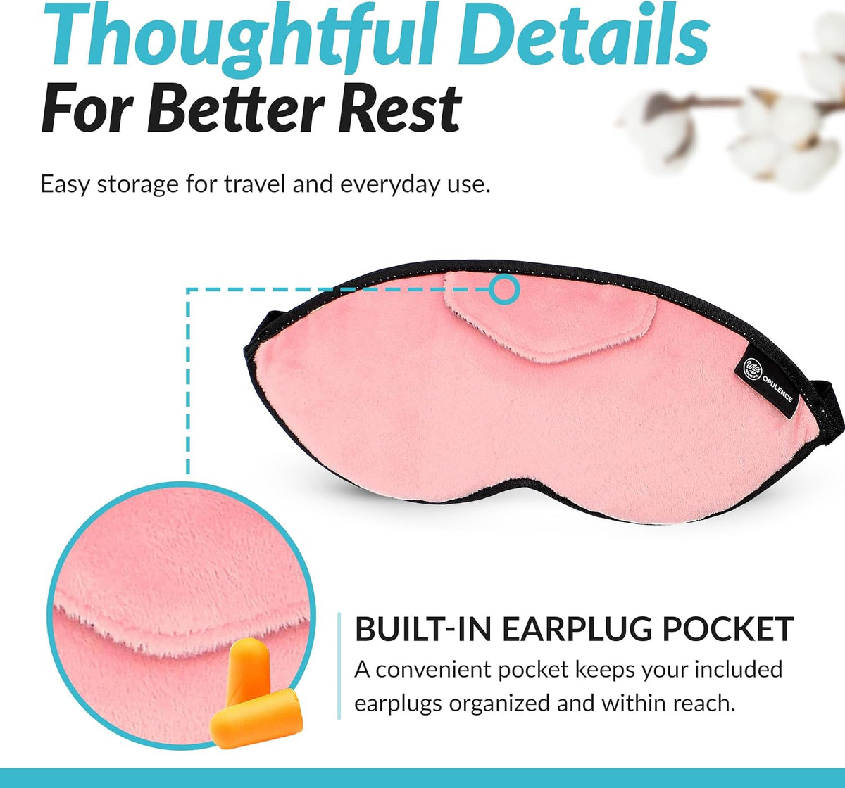 Dream Essentials Opulence Micro Plush Sleep Mask, Black Velvet Eye Mask for Sleeping with Earplugs, Front Pocket, Adjustable Strap, Soft Cotton Lining, Light Blocking Travel Accessory for Night Rest