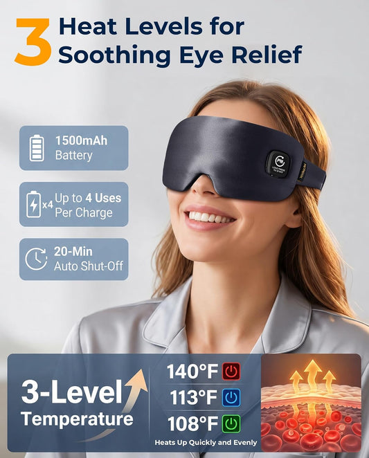 Heated Eye Mask for Dry Eyes Silk Cordless Warm Eye Compress Daily Eye Care