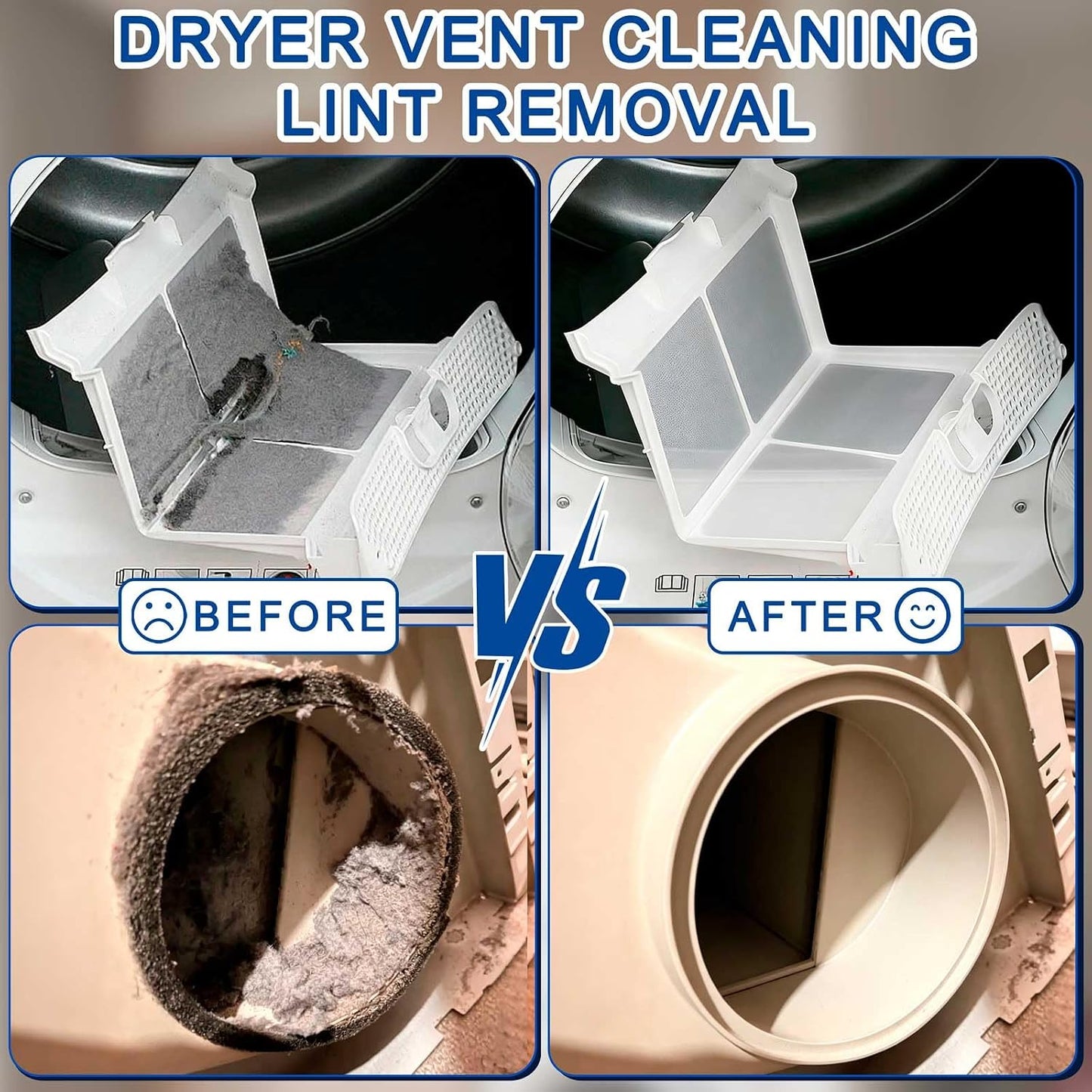 Dryer Vacuum Hose attachment Lint Kit–Flexible Hose for Deep Cleaning Vents & Traps,Dryer Vent Cleaner Kit, Lint trap cleaning tool