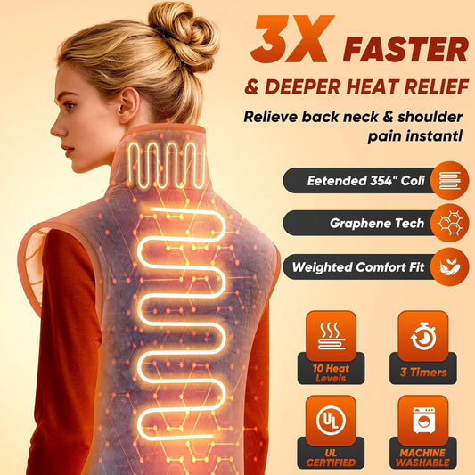 Heating Pad for Shoulder and Back, Electric Graphene-Infused Weighted Heat Pads for Pain Relief, 35"x24" Large Full Body Heated Pad, 86°F-158°F Auto-Off, Birthday Gifts for Women, Men, Mom, Dad