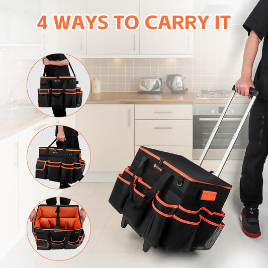 WILAXI PRO Large Rolling Cleaning Caddy with Wheels and Detachable Trolley, Extra Large Water-Resistant Cleaning Cart for Housekeepers, Cleaning Supplies Organizer with Multi-Pockets Tools Storage