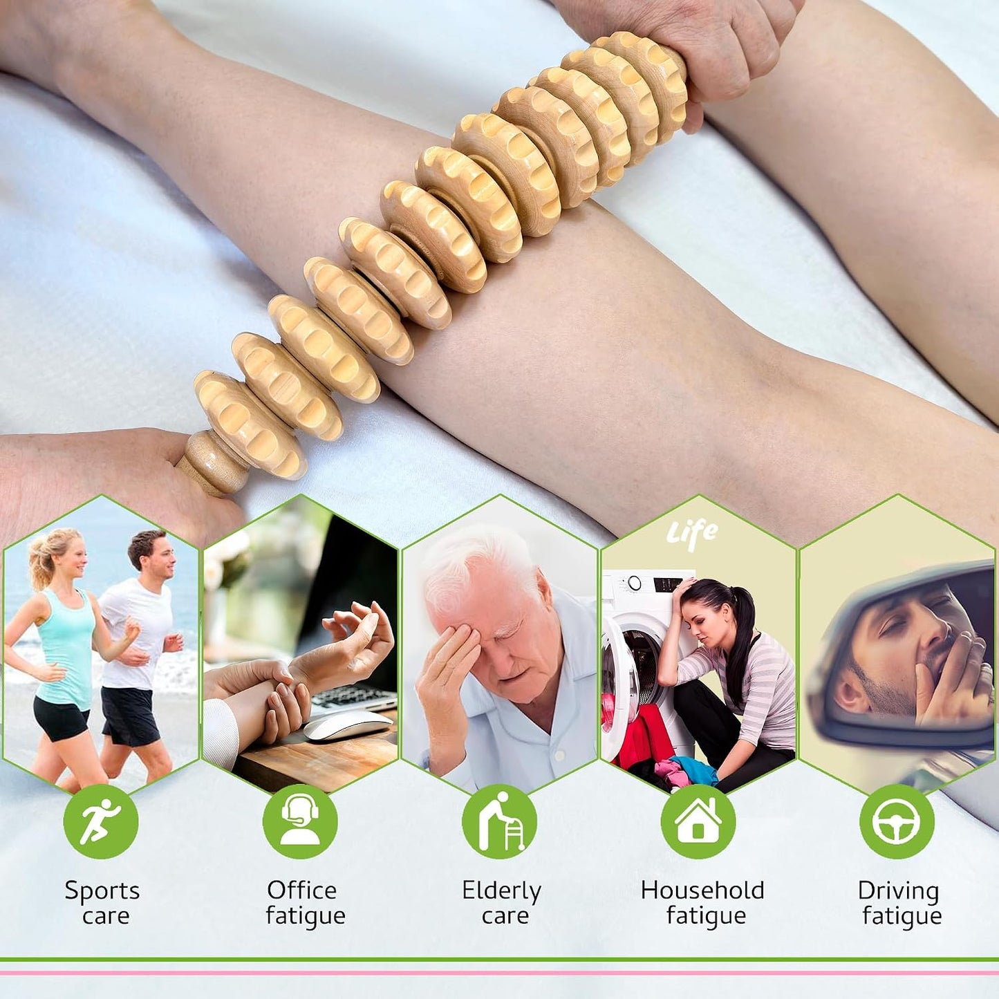 Manual Wood Therapy Massage Stick, Wooden Cellulite Muscle Roller for Legs | Body Sculpting, Lymphatic Drainage Massager, Wooden Massage Tools for Trigger Points Relief, Sore Muscle Recovery