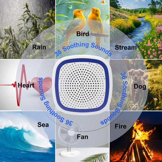 White Noise Machine,Wireless Connect Sound Machine with 36 Soothing Sounds, Sleep Machine for Adults Baby Kids,Memory Function,3 Timers,15 Volume Levels for Home, Office, Travel. (White-Blue, Small)