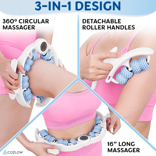 COZLOW Cellulite Massage Roller - Green - Anti-Cellulite Massager with Detachable Roller Handles for Thighs, Legs & Buttocks - Fascia Massage Tool for Lymphatic Drainage & Deep Tissue Therapy