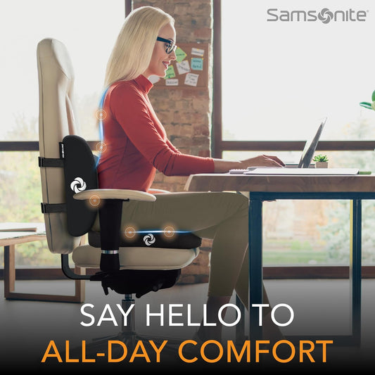 Samsonite Lumbar Support Pillow for Office Chair, Lower Back Support for Car, Back Pillow Desk Chair Cushion with Memory Foam, Improved Posture Backrest