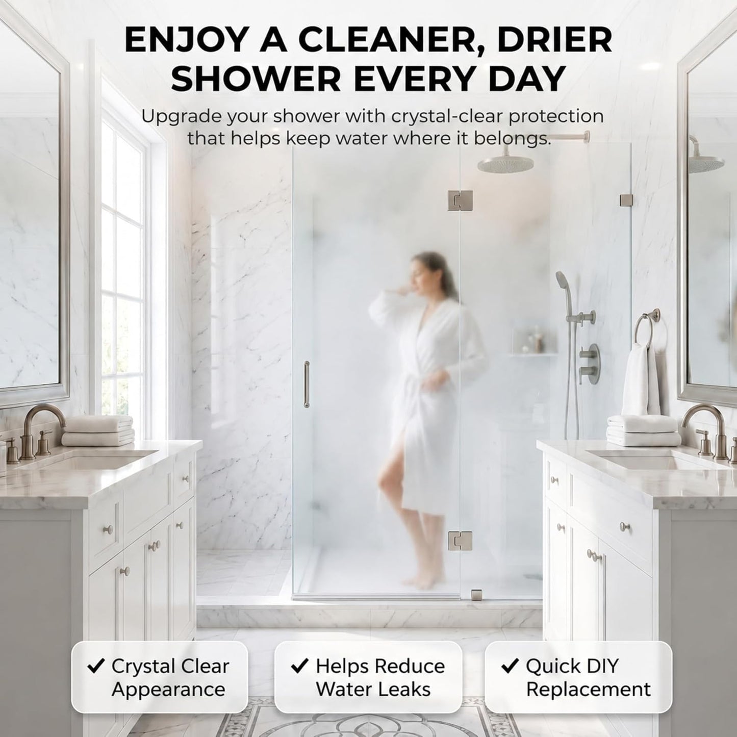 3 Pack Shower Door Bottom Seal Strip 39" – Frameless Glass Shower Door Seal for 3/8" (10mm) Glass, Clear Shower Door Sweep Replacement, Leak Guard Glass Shower Door Seal Strip Bottom