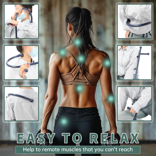 ECOTRIC Blue Manual Massager Hook Muscle Relax Tool Self Massage Therapy | Fibromyalgia Pain Relief for Shoulders,Neck, Upper and Lower Back