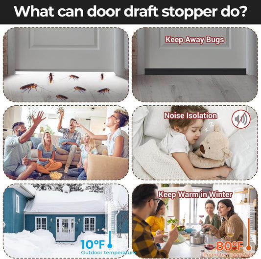 Ohuhu Door Draft Stopper, 1" Wide Adhesive Weather Stripping Seal, 39" | self-adhesive silicone, for interior exterior doors, 3-layer soundproof, save energy, blocks drafts, noise, light, dust, bugs