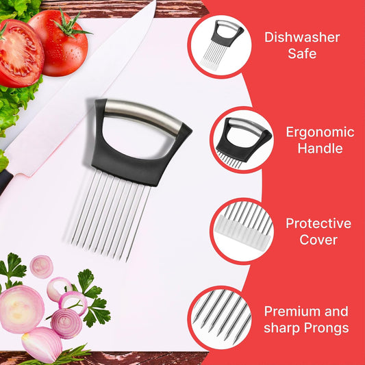 Onion Holder For Slicing, Stainless Steel Onion Cutter, Vegtable And Fruit Slicer, Onion Slicing Tool Of Potato, Egg, Avocado, Meat, Lemon And Other Kitchen Utensils