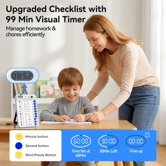 Chore Chart for Kids with Visual Timer, ADHD Tools Visual Schedule Planning Board with Slider, 20 Personalizable Cards and Magnetic Marker, Morning/Bedtime/Daily Routine Chart Checklist - White