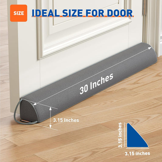 MAGZO Under Door Draft Stopper 30 Inches, Sound Proofing for Door, Gray | Triangular Weighted Sound Proofing for Door Draft Blocker, Easy Install & Machine Washable