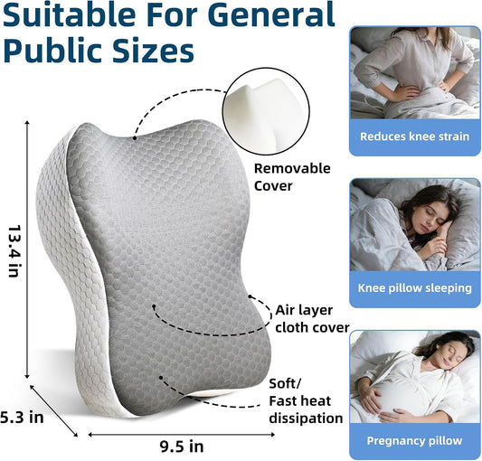 Knee Pillow for Side Sleepers, Memory Foam Bolster Between Legs, Comfortable Sleep Positioning & Side Leg Support, Elevation Pillow for Adults, Back Hips Knees Support, Wider Contact