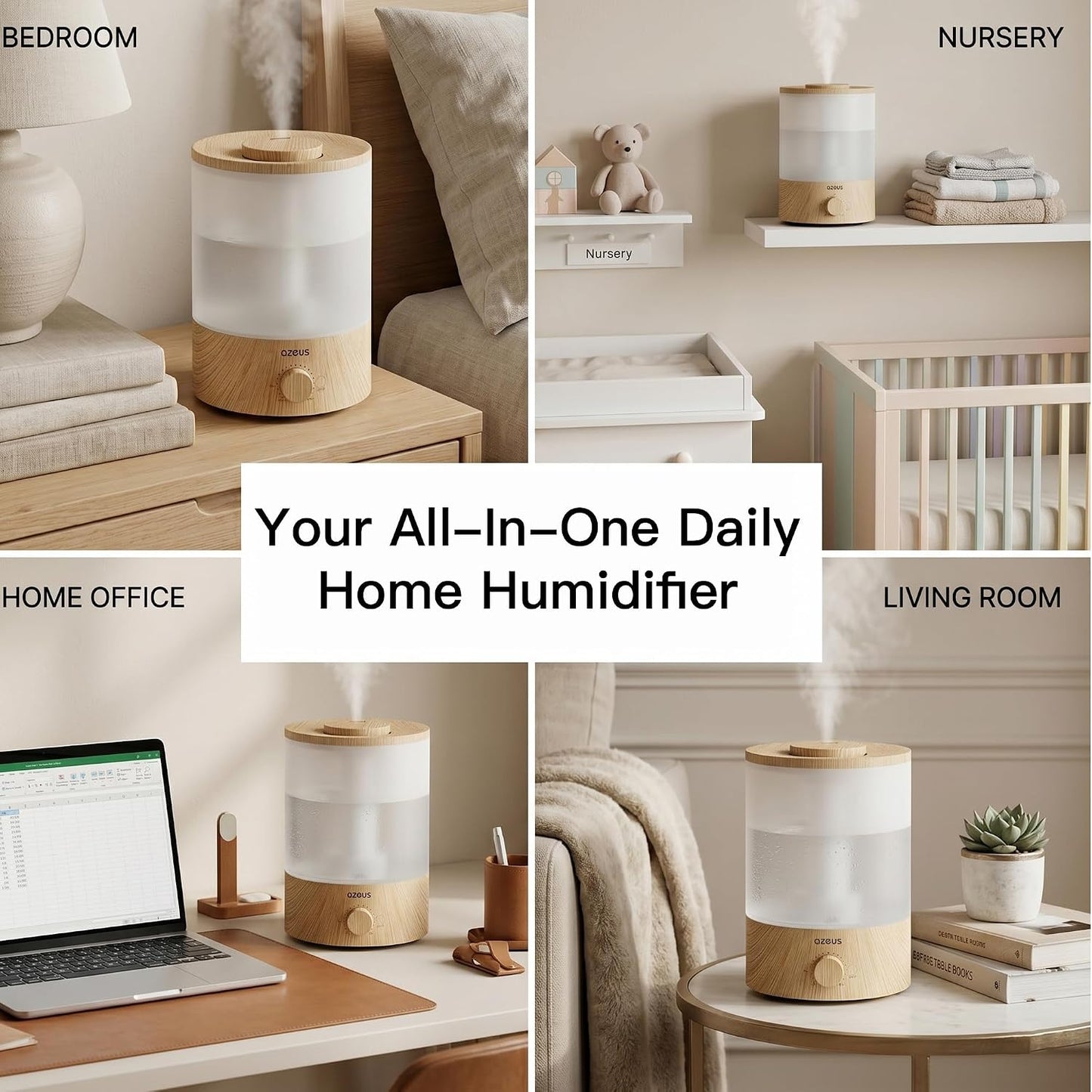 AZEUS 3.5L Ultrasonic Humidifier with 7-Colour Night Light, Aroma Diffuser Compatible Cool Mist Humidifier, Quiet & Adjustable for Bedroom, Nursery, Office