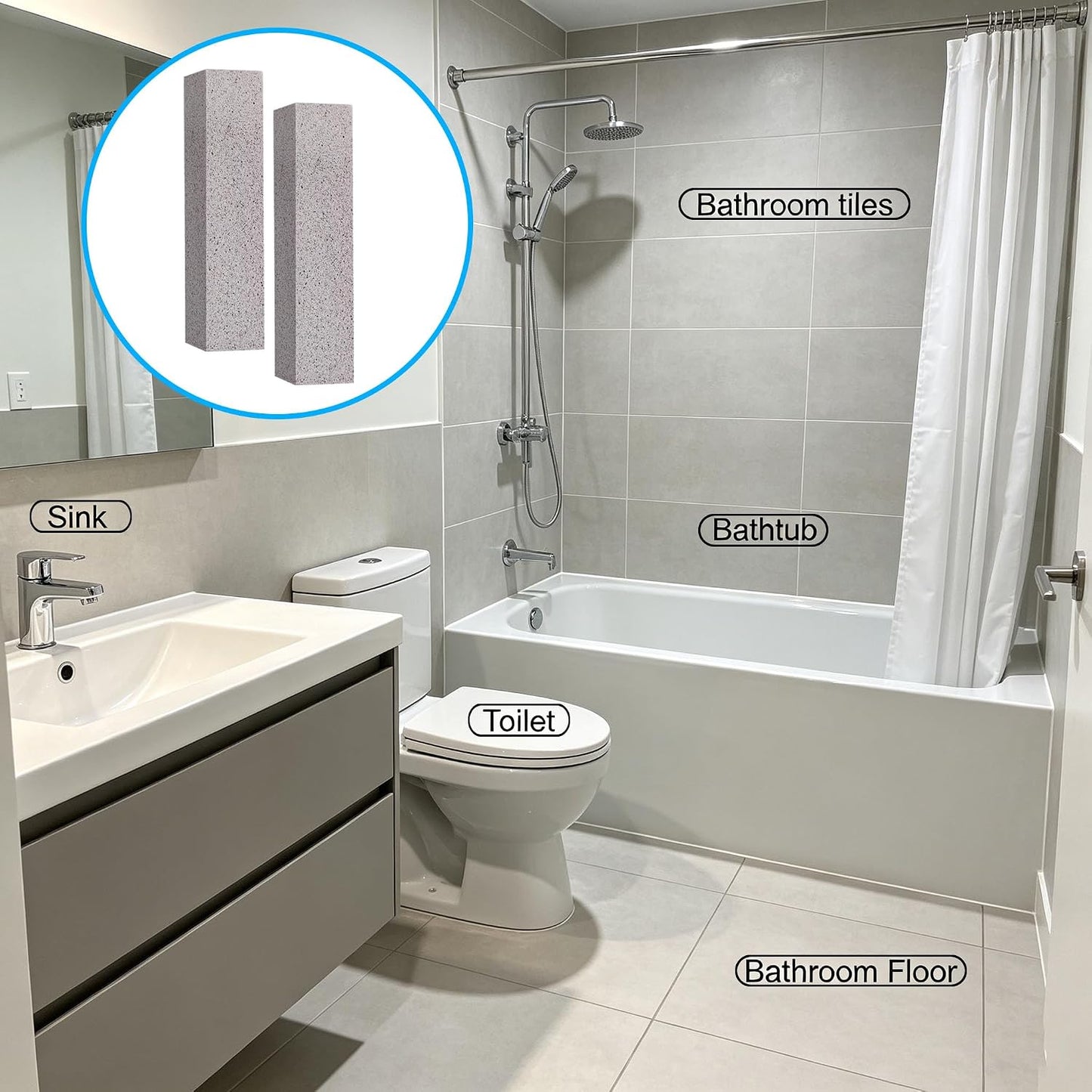 4 Pack Pumice Stone for Toilet Bowl Cleaning, Pumice Stone for Cleaning | Pumice Scouring Stick Removes Limescale, Hard Water Stains & Rust from Toilets, Tubs, Grills, Pools and More