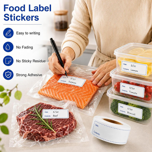 600 Pieces Food Labels, Removable Freezer Labels for Kitchen, 1 X 3 Inch Date Label Stickers, Easy to Write On, No Residue