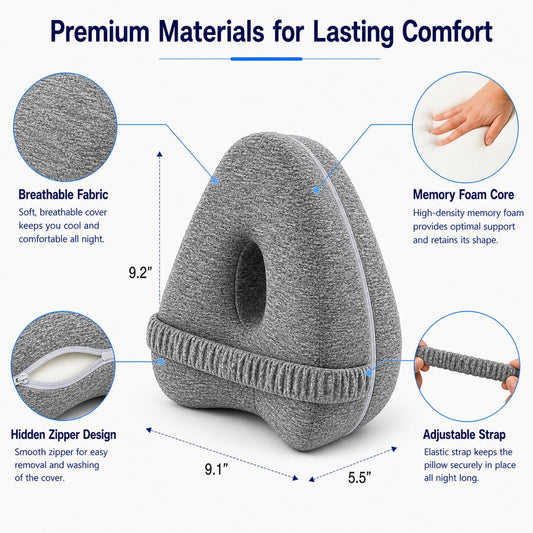 Alignment Pillow for Side Sleepers, Memory Foam Knee Pillow with Adjustable Strap, High-Density Leg Support for Hip, Back & Knee Pain Relief, Durable Side Sleeping Cushion (Navy Blue with White Dots)