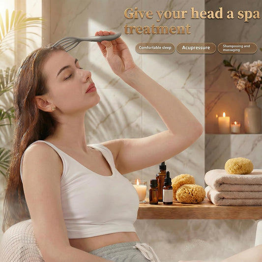 Scalp Massager & Gua Sha Tool Set - Manual Head Massager, Massage Comb for Relaxation & Stress Relief (Grey & Brown)