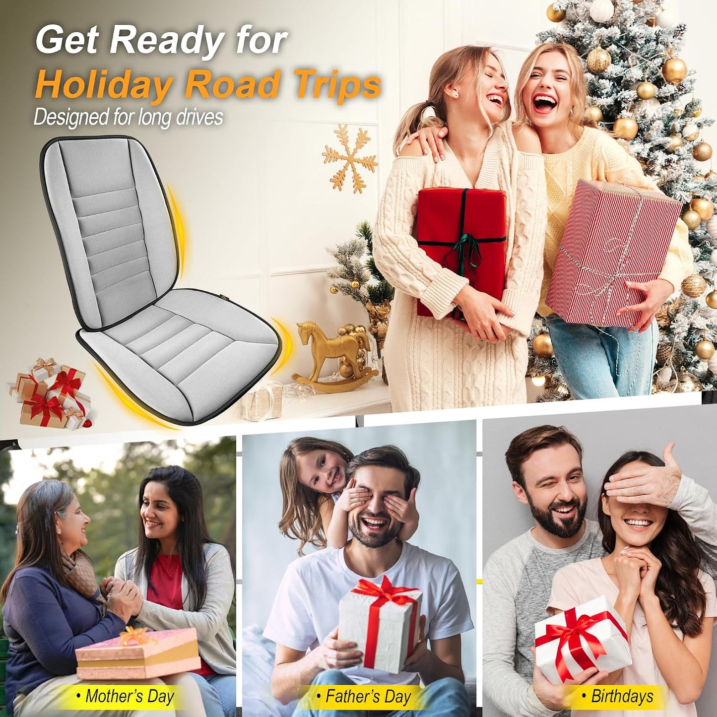 kingphenix Car Seat Cushion with Back Support Pillow, Memory Foam, Black | Memory Foam Car Cushion for Long Driving, Truck, Office Chair, Tailbone and Lower Back Support