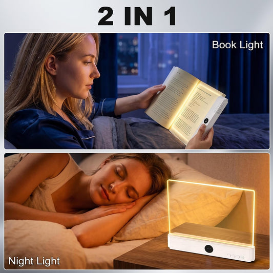 Book Light, Rechargeable Flat Reading Light with Timer for Reading at Night | 2 in 1 Book Light and Night Light, 3 Color Temperatures, Stepless Dimming, USB Rechargeable for Reading in Bed