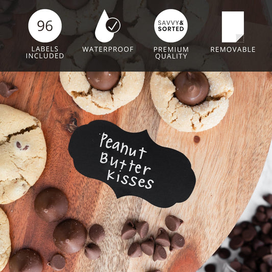 200 Chalkboard Labels for Food Containers, Reusable Black Stickers with Chalk Marker, Removable Pantry Chalk Board Jar Labels Stickers for Glass Jars, Storage Food Mason Jars, Kitchen Organization