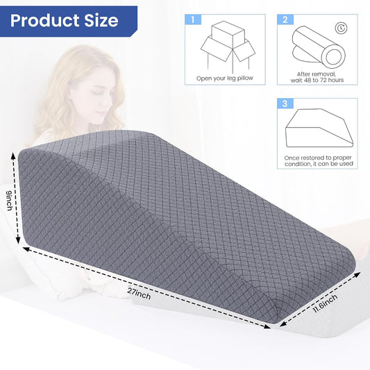HOMBYS Leg Elevation Pillow for After Surgery, Knee Replacement & Recover, Wedge Pillow for Knee, Hip, Ankle Support, Home Recovery Equipment (Grey, 27in×11.6in×9in)