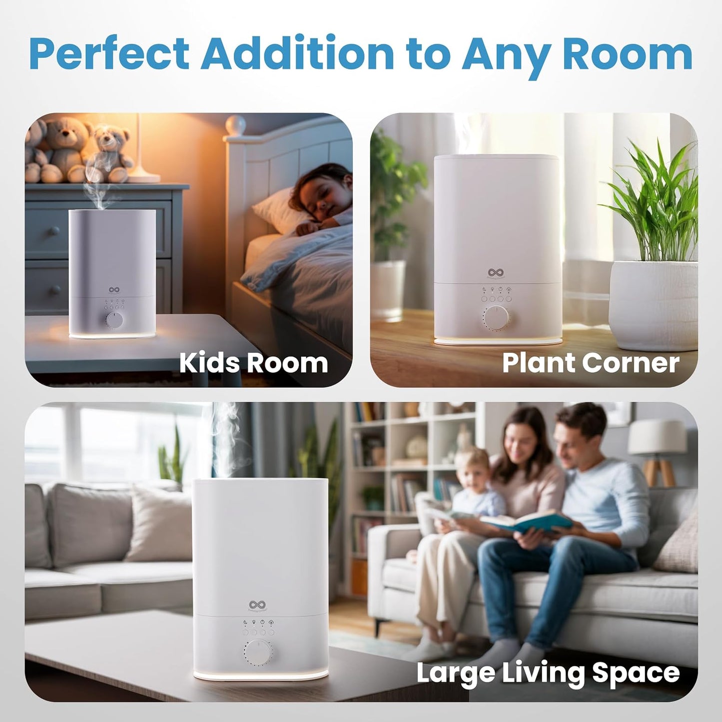 Everlasting Comfort 2.5L Top Fill Humidifier – Upgraded Easy to Clean 20HR Runtime Cool Mist Air Moisturizer for Bedroom, Home, Nursery & Large Room, Whisper-Quiet Soothing Hydration for Baby & Kids