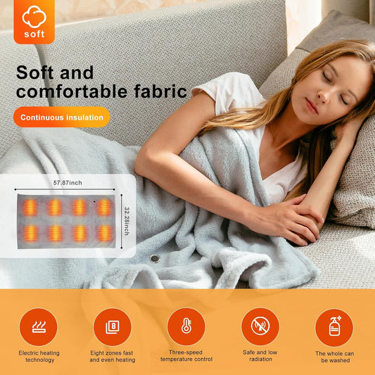 USB Electric Heated Shawl,Portable Cordless Heated Throw Blanket,3 Heat Settings,Heated Shawl Poncho Wrap Blanket with Zipper,for Outdoor,Car,Travel,Camping,Machine Washable(Battery Not Included)