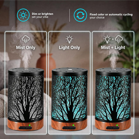 Essential Oil Diffuser - 150ML Metal Aromatherapy Diffuser for Essential Oils with 7 Colors Lights Gifts for Mom Auto Shut-Off & Ultrasonic Cool Mist Diffuser, Ambience for Home