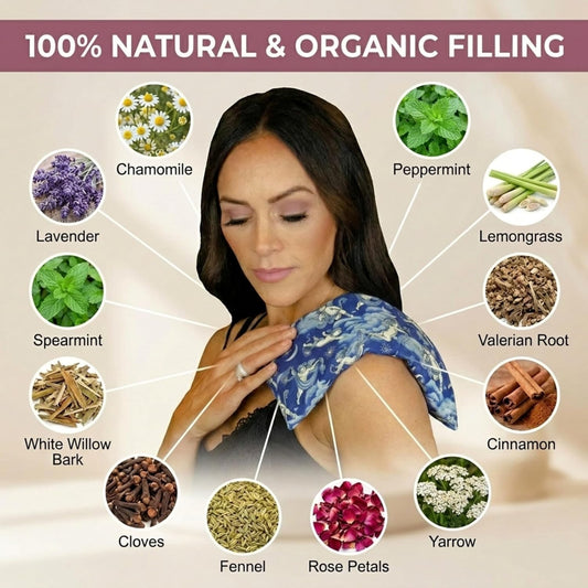 Nature's Approach Basic Herb Pack Heating Pad, Indigo | 12-herb aromatherapy rice & flaxseed fill for hot or cold therapy on neck, back, shoulders & more