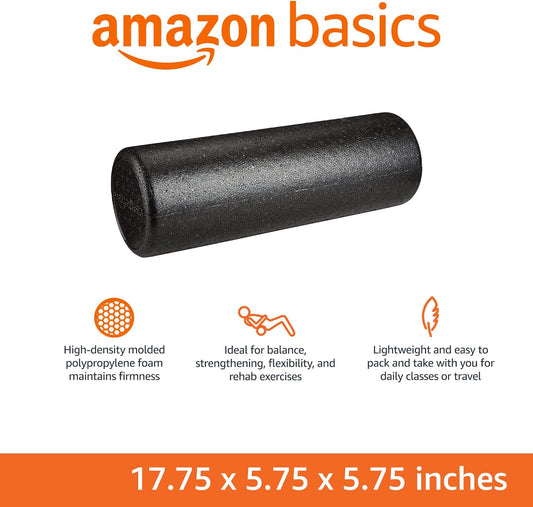 Amazon Basics High-Density Foam Roller for Exercise and Recovery, 18 Inches, Black