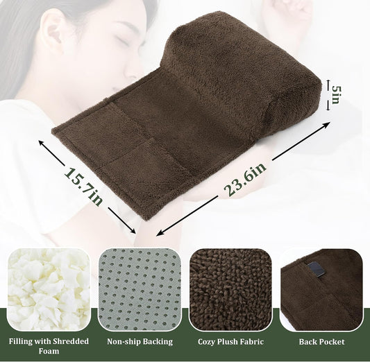 Sherpa Head Recliner Pillow with Pocket,Headrest Neck Cushion for Neck Support and Pain Relief,Recliner Head Pillow for Side Sleeping at Home, Office or Traveling(Brown)