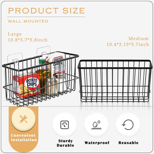2 Pack Cabinet Door Organizer, Adhesive Wall Mounted Organizer Bins, Clear Storage Caddy, Stackable Basket for Kitchen Cabinets, Bathroom, Pantry, Office, and Tabletop Organization
