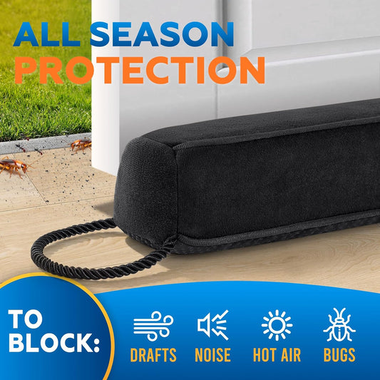 Comfyanno 38” Weighted Under Door Draft Stopper, 2.2lb Door Wind Blocker | Fits 3” Large Gap, Block Air Draft from Bottom Door, Fits Front Door, Bedroom Door, Interior Door, Easy to Install, Black