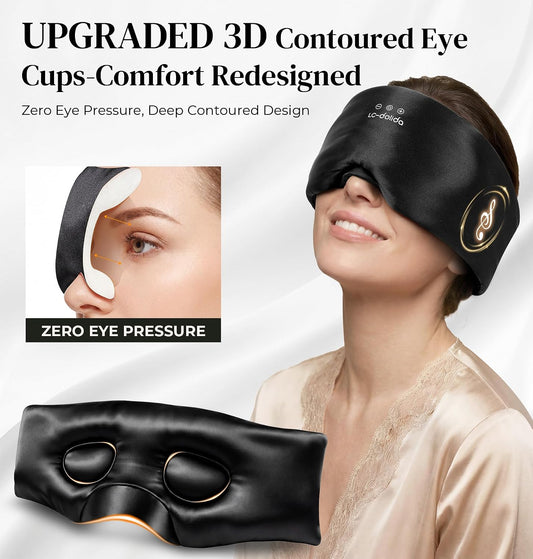 LC-dolida 3D Silk Bluetooth Sleep Mask, Mulberry Silk Sleep Mask with Bluetooth Headphones, Bluetooth Eye Sleep Mask for Side Sleepers, Total Blackout Bluetooth Eye Mask for Women Men, Black