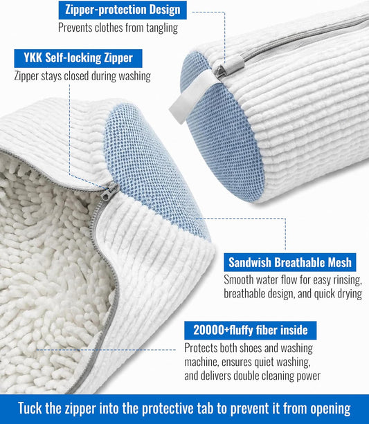 Shoe Washing Machine Bag 2 Pack, Reusable Laundry Shoe Bags for Washer & Dryer, 360° Deep Cleaning Sneaker Bags with Self-Locking Zipper, Shoe Protector for Sneakers & All Shoe Types
