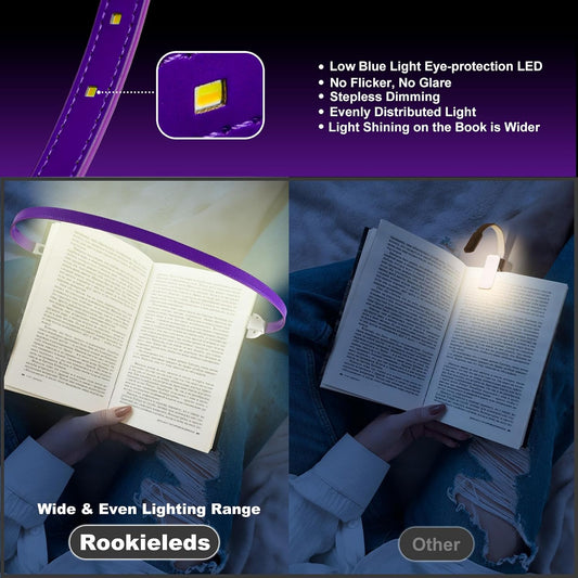 ROOKIELEDS Rechargeable Book Light for Reading, Lights up the Whole Page