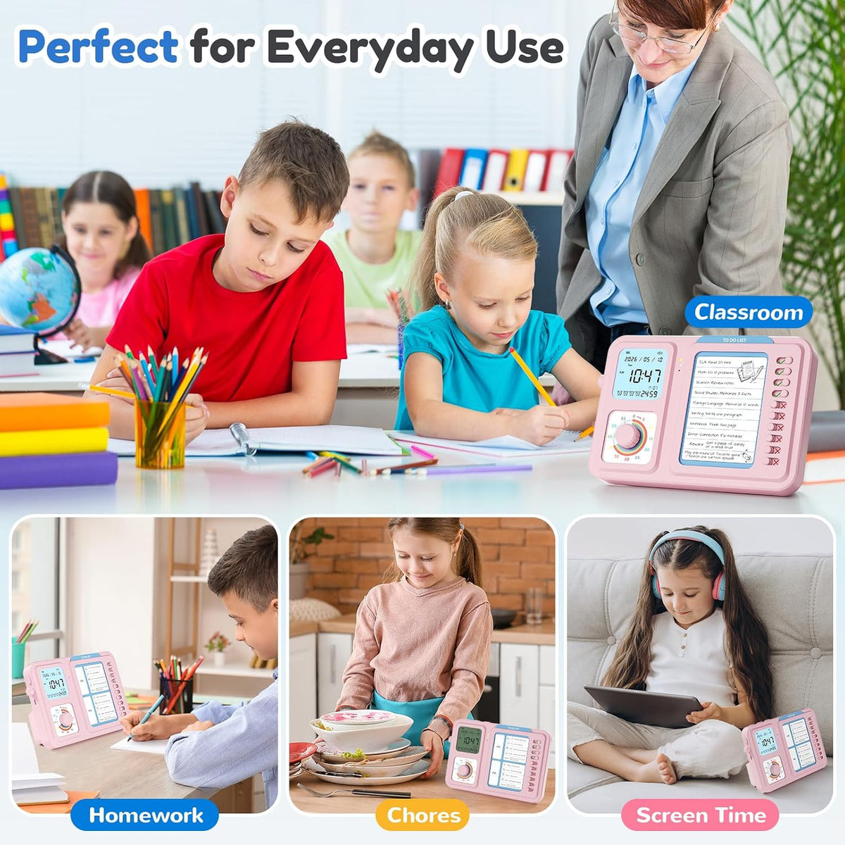 3-in-1 Visual Timer for Kids, Chore Chart for Kids, Visual Schedule(Blue)