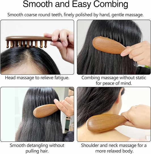 Sandalwood Comb Head Massager for Scalp Stress Relief - Gua Sha Comb for Headache, Neck, and Shoulder Relaxation - Relaxing Presents for Women/Mom/Sisters (1PC), Brown