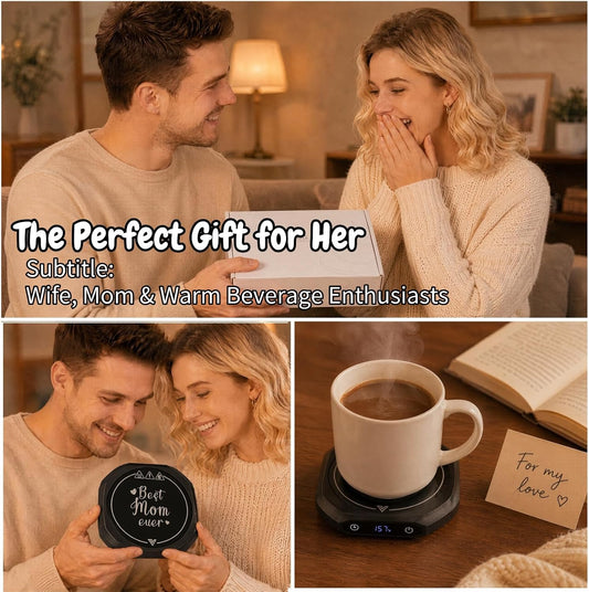 Coffee Mug Warmer with Timer for Desk, Auto Shut Off, Pink | 40W Fast Warmer & 3 Temp; Smart 1-12H Timer & Auto Shut-Off; Compact Pink Hot Plate for Desk; Ideal Gift for Mom & Wife