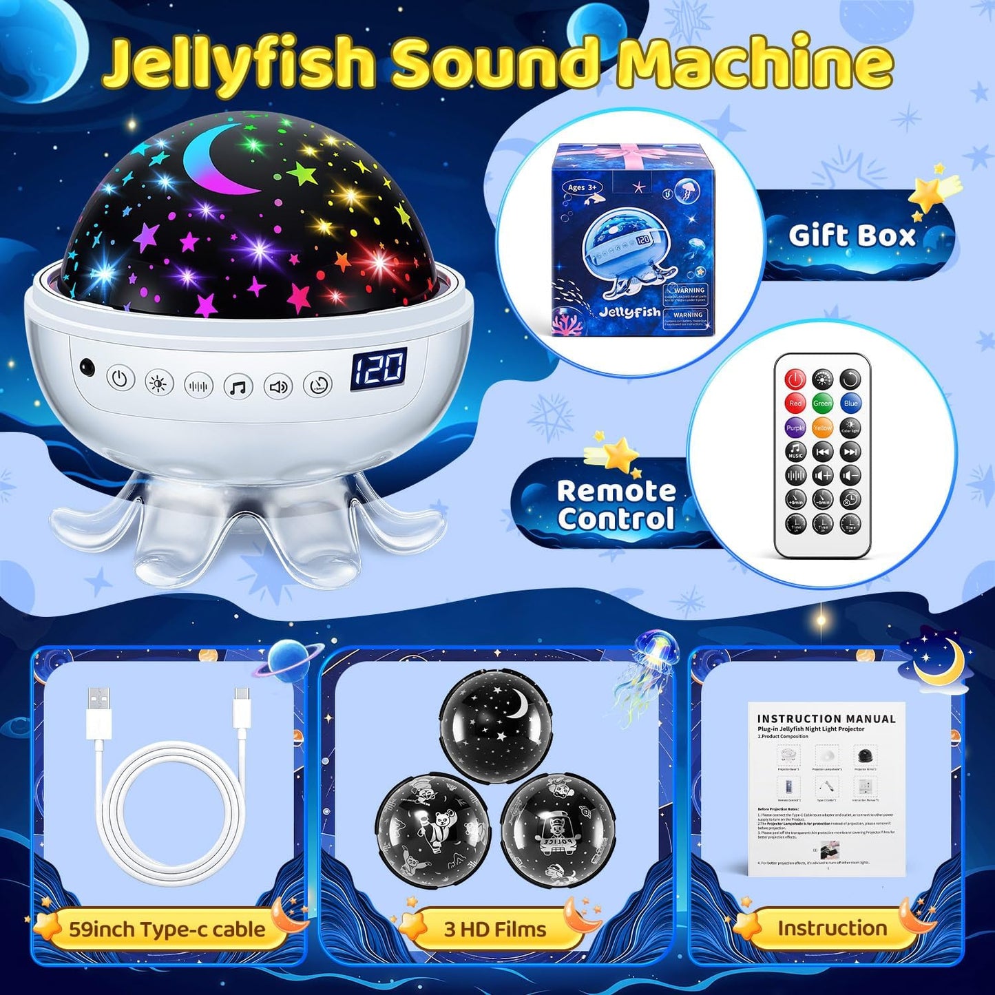 Baby Sound Machine with Night Light Projector,30 Sounds White Noise Machine | 31 Colors&4 Films,Remote,Timer,3 Brightness,360° Rotation,Sleep Soother,Sensory Light Autism Toys,Baby Shower Gifts,Baby Kids