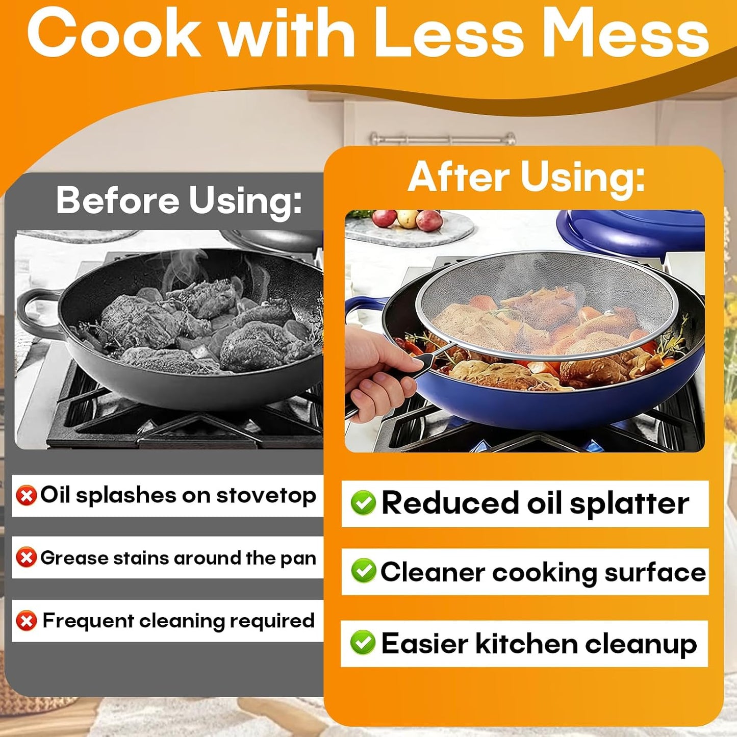 8'' Splatter Screen for Frying Pan,Stainless Steel Grease Splatter Guard | with Fine Mesh and Heat-Resistant Handle, Kitchen Oil Splash Guard for Cooking and Frying