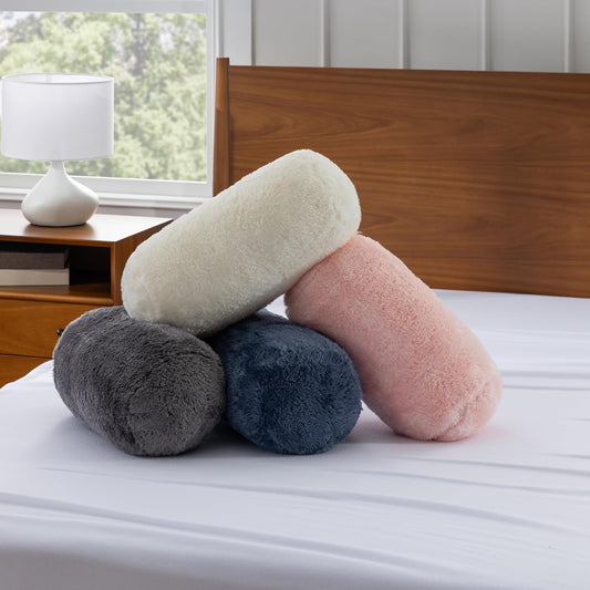 Berkshire Cervical Neck Roll Pillow with Extra-Fluffy™ Removable Cover, Multi-Purpose Bolster Cushion for Couch, Office & Travel, One Size 13.5" x 7.5", Smoke