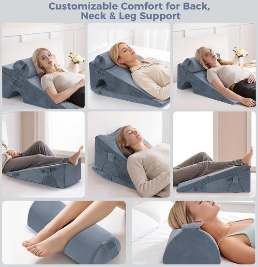 Ganondorf Adjustable Leg Elevation Pillow, Orthopedic Bed Wedge Set for Sleeping, Reading & Sitting Up, High Density Foam Post Surgery Leg Support for Knee, Back & Acid Reflux Relief, Single Leg Gray