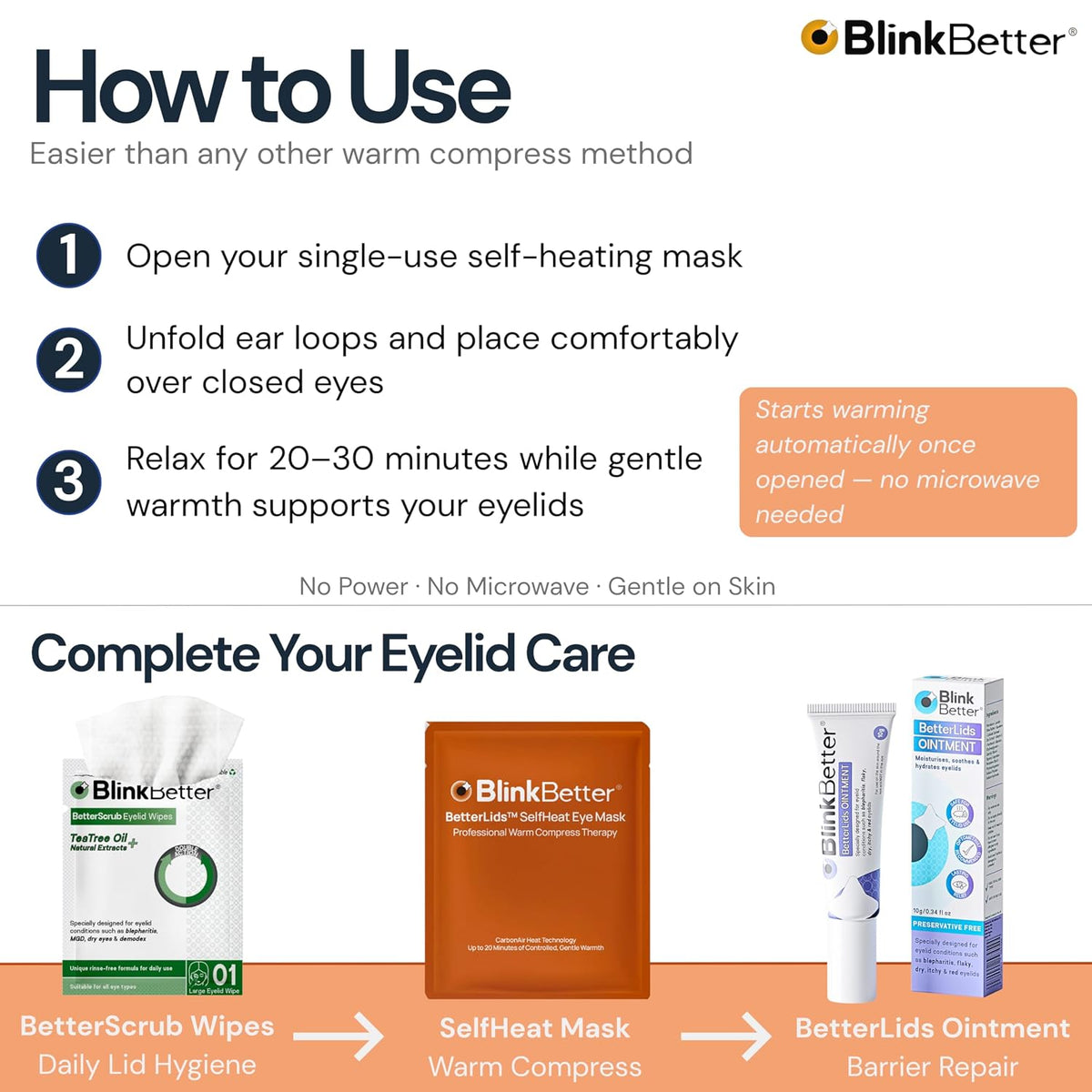BlinkBetter BetterLids Self-Heating Eye Mask (30 Pack) | Warm Compress Therapy for Dry Eyes, Eyelid Hygiene & Blepharitis Care | Air-Activated Gentle Heat for MGD, Tired Eyes & Daily Lid Support