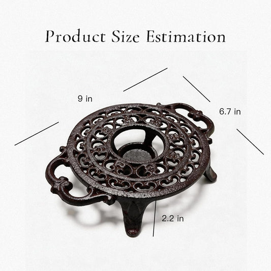 Cast Iron Teapot Warmer, Round Tea Warmer with Double Eared Design & Tealight Holder, Heavy Duty Trivet for Heating Tea Coffee Milk, Vintage Rustic Decorative Stand for Teapots Cups Dishes
