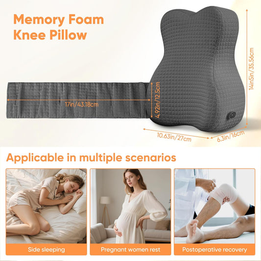 Knee Pillow for Side Sleepers, Leg Pillow for Side Sleeping, Sciatica Pain Relief, Hip with Ergonomic Memory Foam – Large Grey Cushion for Thigh, Knee, Back & Leg Support
