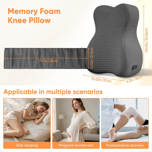 Knee Pillow for Side Sleepers, Leg Pillow for Side Sleeping, Sciatica Pain Relief Pillow, Hip Pillow with Ergonomic Memory Foam – Large Gray Cushion for Thigh, Knee, Back & Leg Support Grey Red