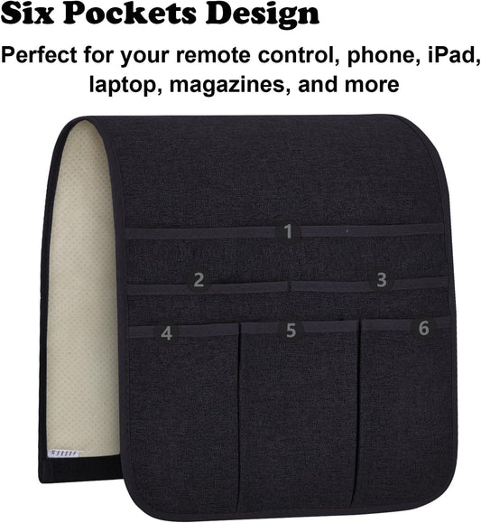 Teniux Remote Control Holder GRS Certified Armchair Caddy for Recliner Couch, Recycled Material Non-Slip Armrest Organizer with 5 Pockets for Magazine, Tablet, Phone, iPad (Dark Grey)